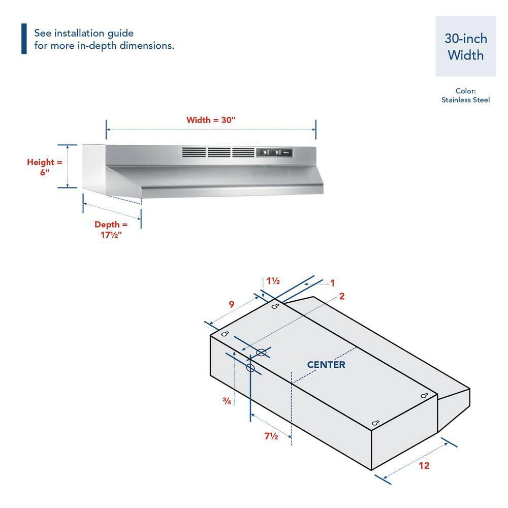 NuTone RL6230SS 30 inch Range Hood - Stainless Steel for sale online