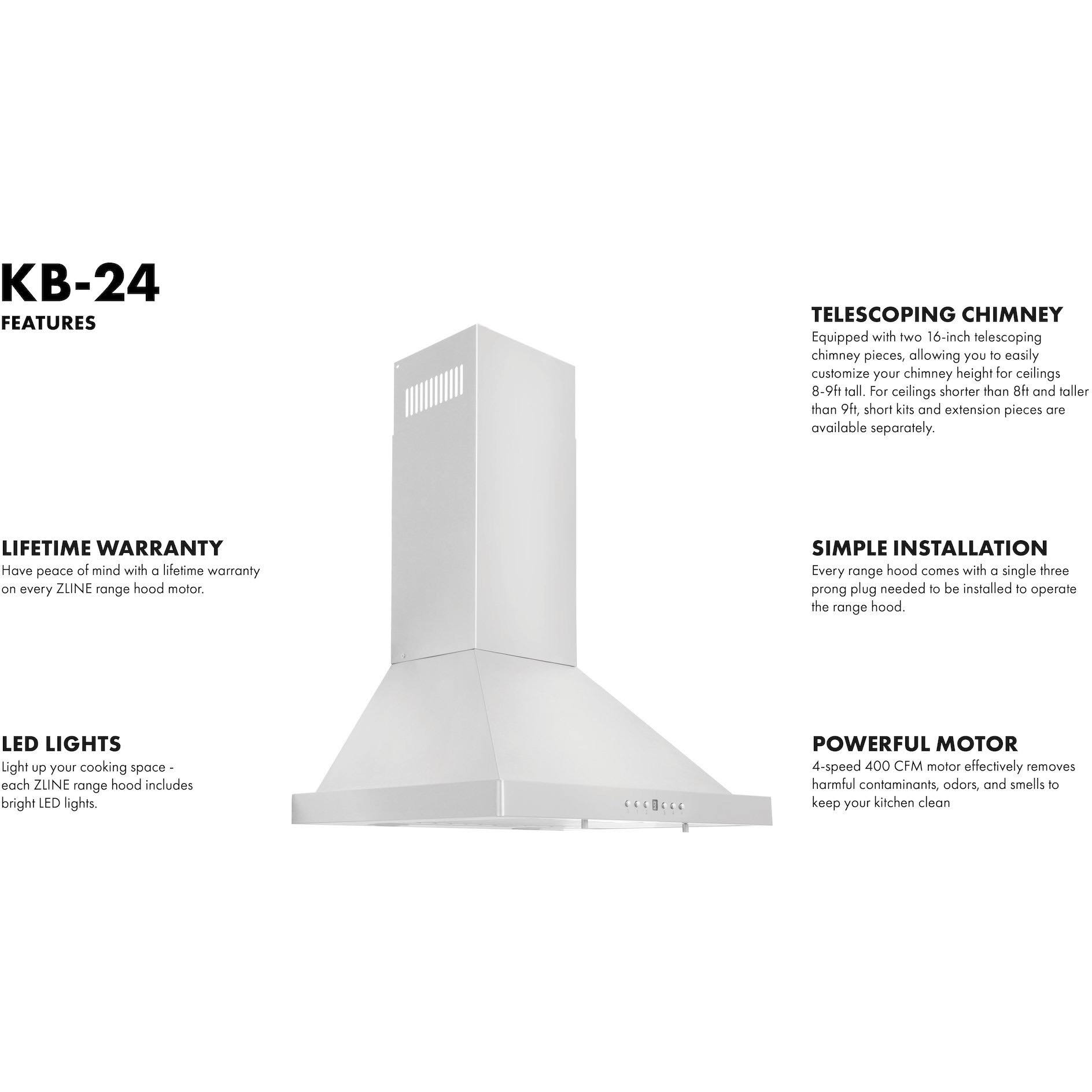 ZLINE 24 Wall Mount Range Hood in Stainless Steel (KB-24)