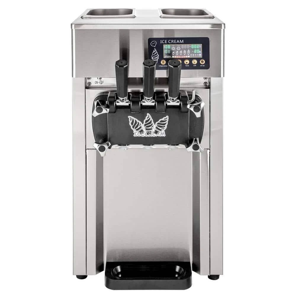 Ice Cream Maker 5 Gal. per Hour 1200-Watt Counter-top Commercial Soft Ice  Cream Machine 2+1 Flavor with Two 3 L Hoppers