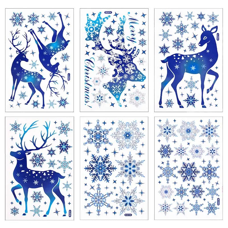 Festive Blue Deer Snowflake Window Stickers - Image 12