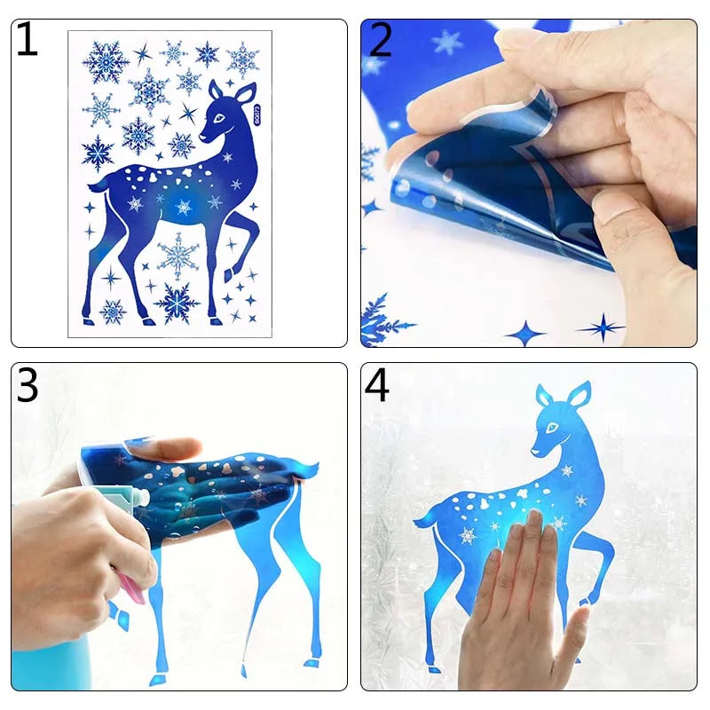 Festive Blue Deer Snowflake Window Stickers - Image 14