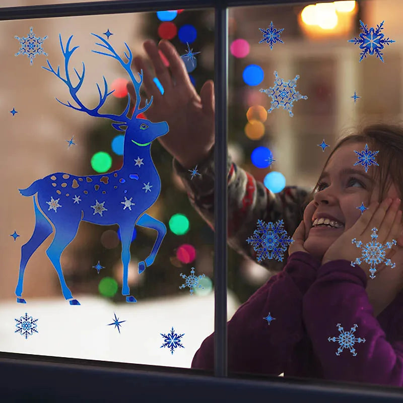 Festive Blue Deer Snowflake Window Stickers - Image 21