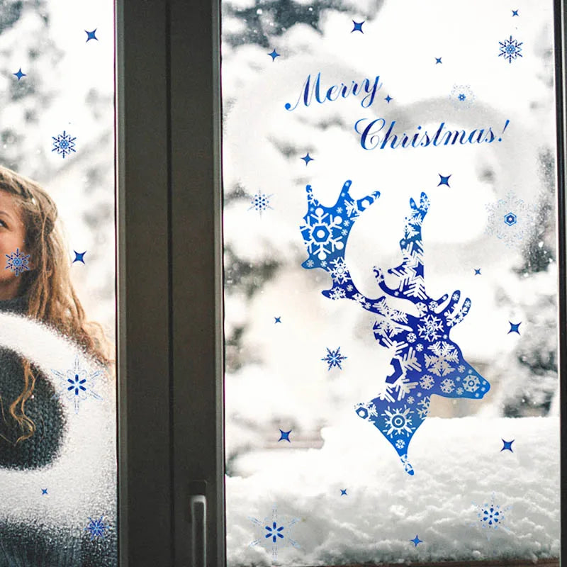 Festive Blue Deer Snowflake Window Stickers - Image 22