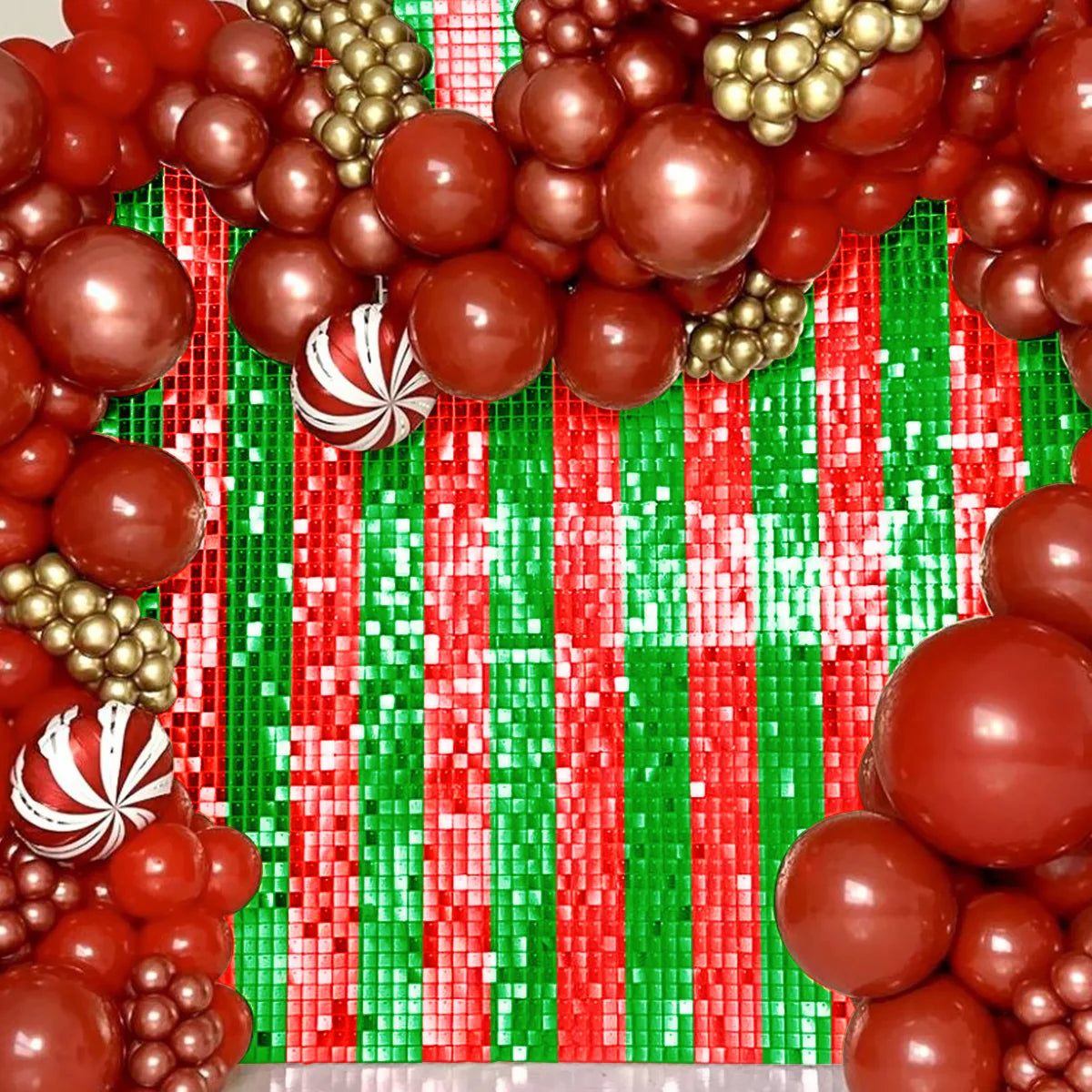 Festive Red & Green Silk Curtain Backdrop - Image 7