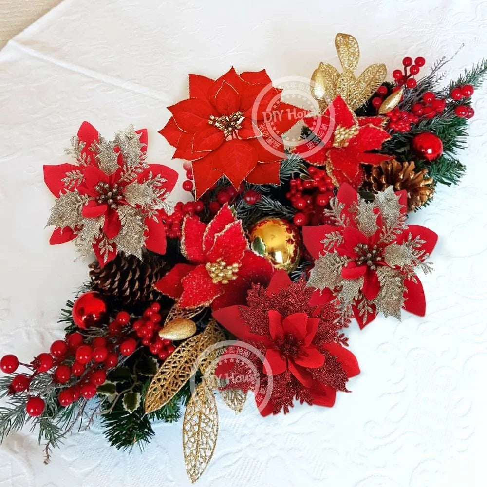 3PCS Red & Gold Christmas Flower Decorations - Image 9
