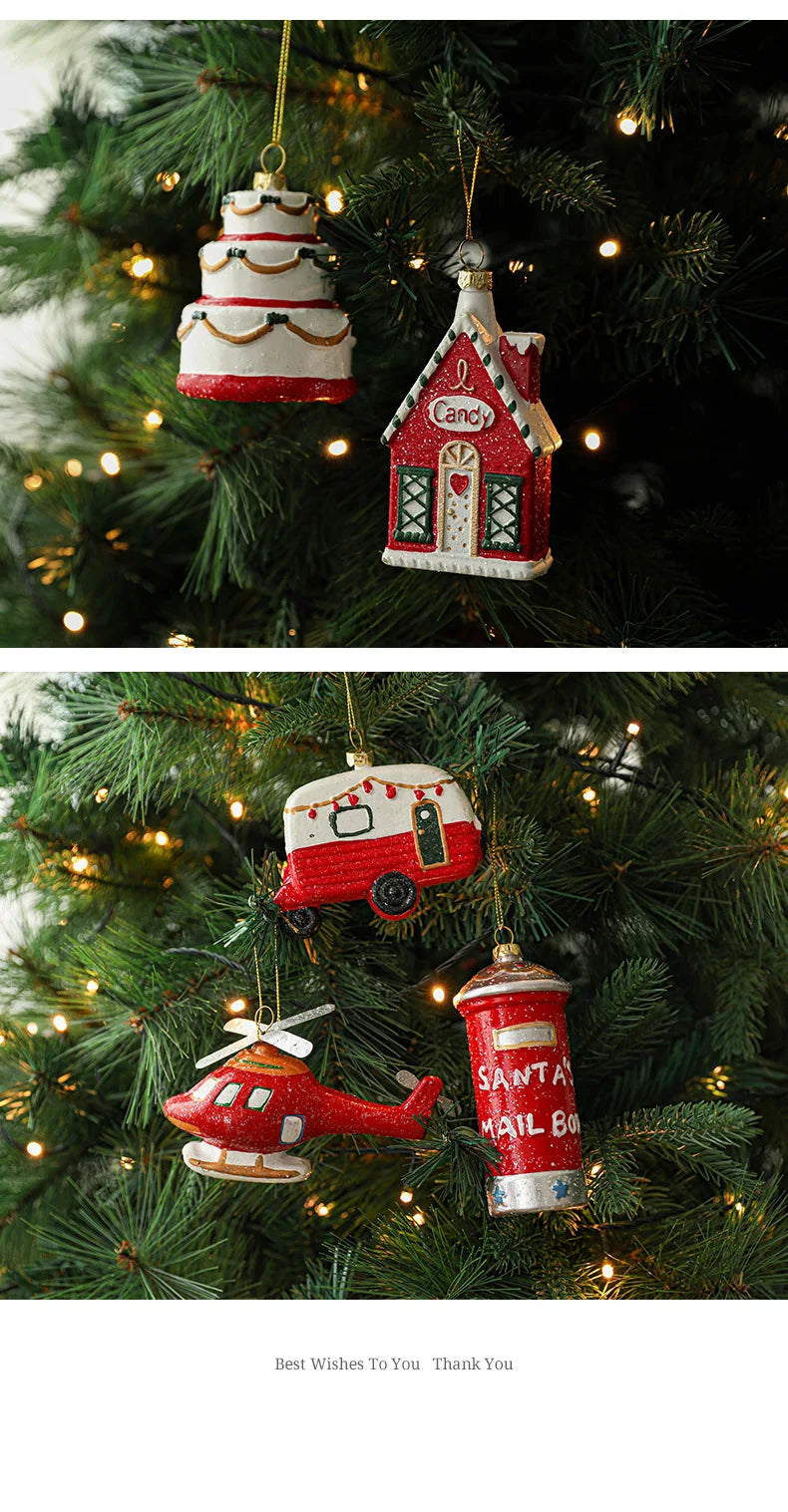 Charming Painted Wooden Christmas House Pendant - Image 33