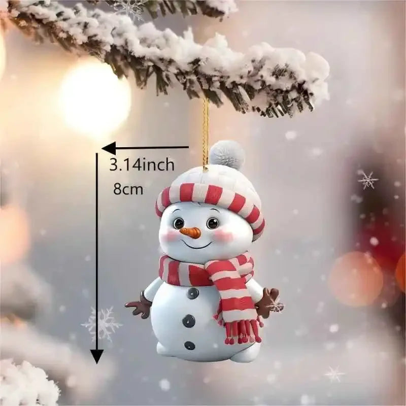 Festive 2D Acrylic Snowman Christmas Tree Pendant - Image 2