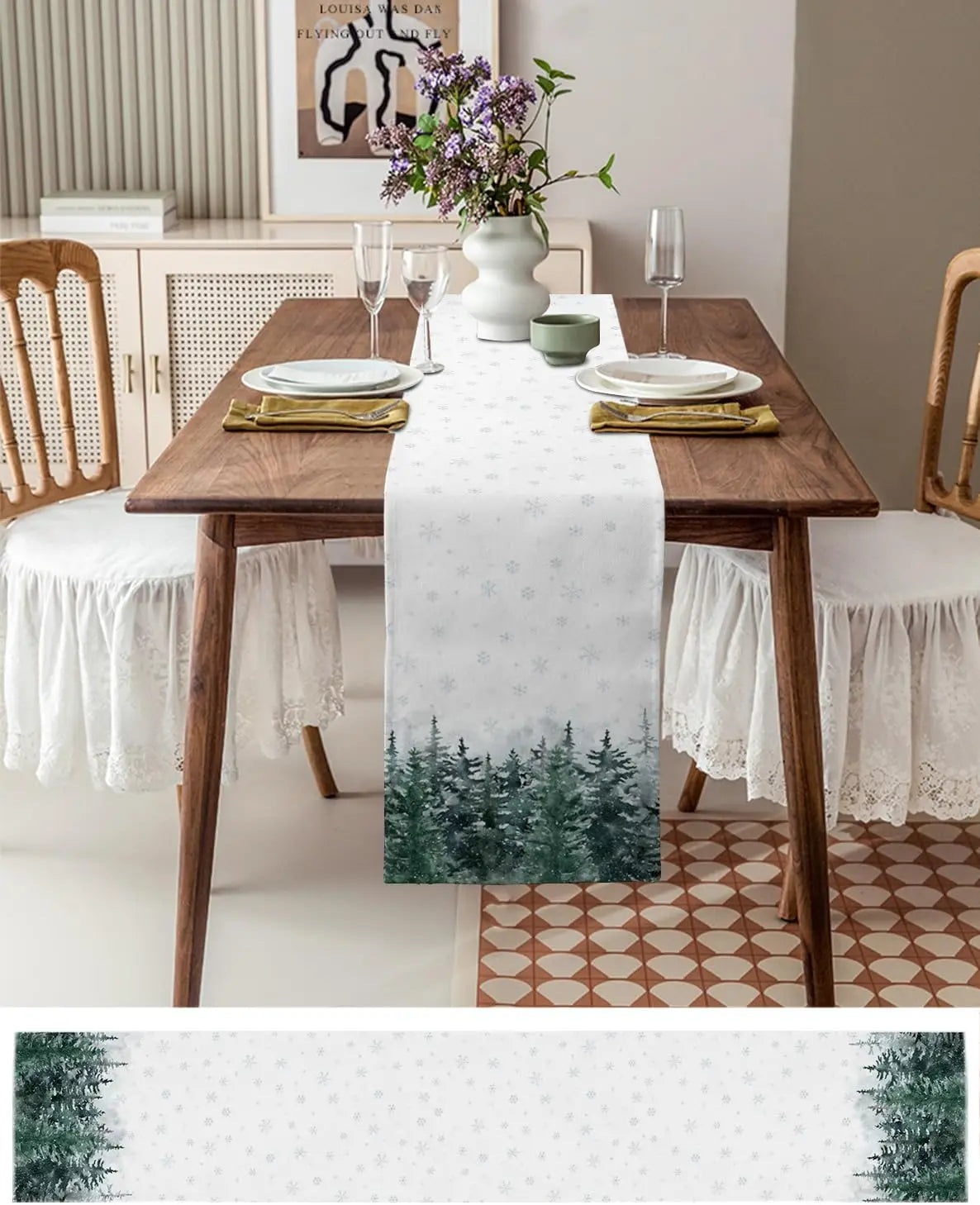 Festive Snowflake Linen Table Runner for Christmas - Image 3