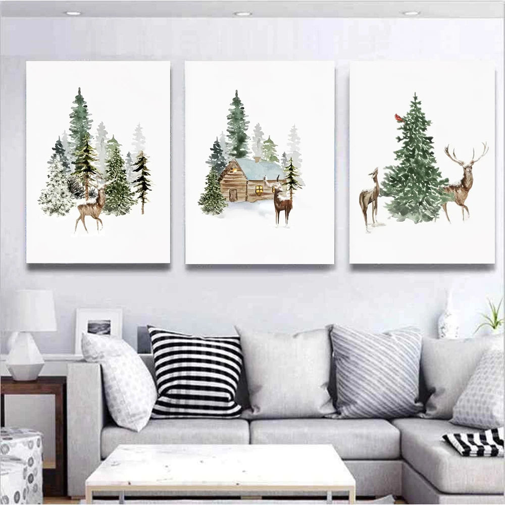 Charming Christmas Elk & Pine Tree Canvas Art - Image 3
