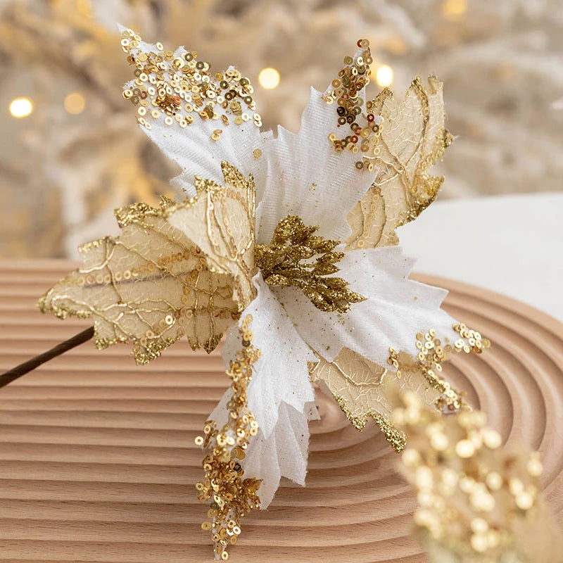 Glittering Artificial Christmas Flowers for Festive Decor - Image 9