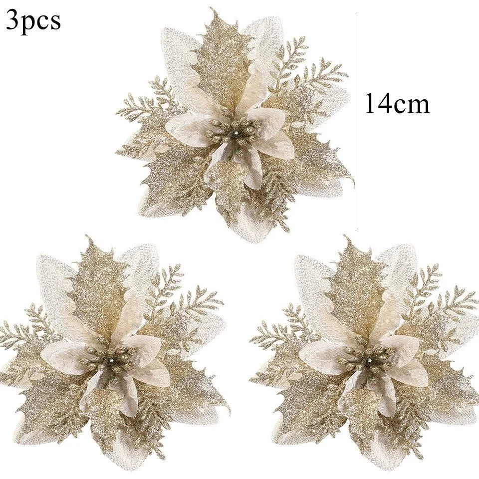 3PCS Red & Gold Christmas Flower Decorations - Image 15