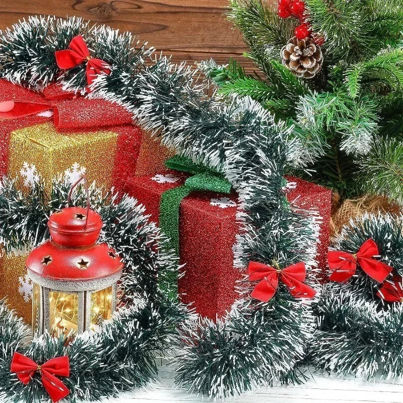 Christmas Tinsel Garland & Ribbon Wreath Decor - Image 5