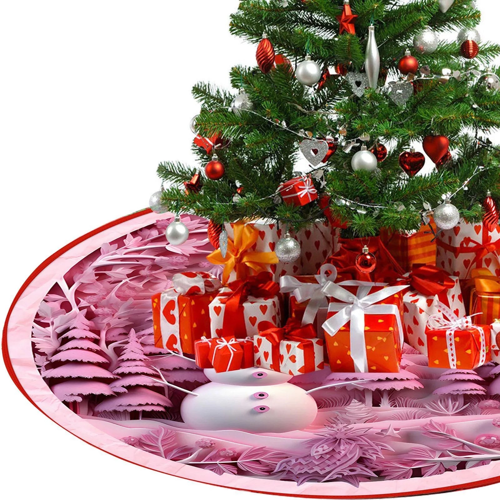 Charming Pink Snowman Christmas Tree Skirt - Image 7