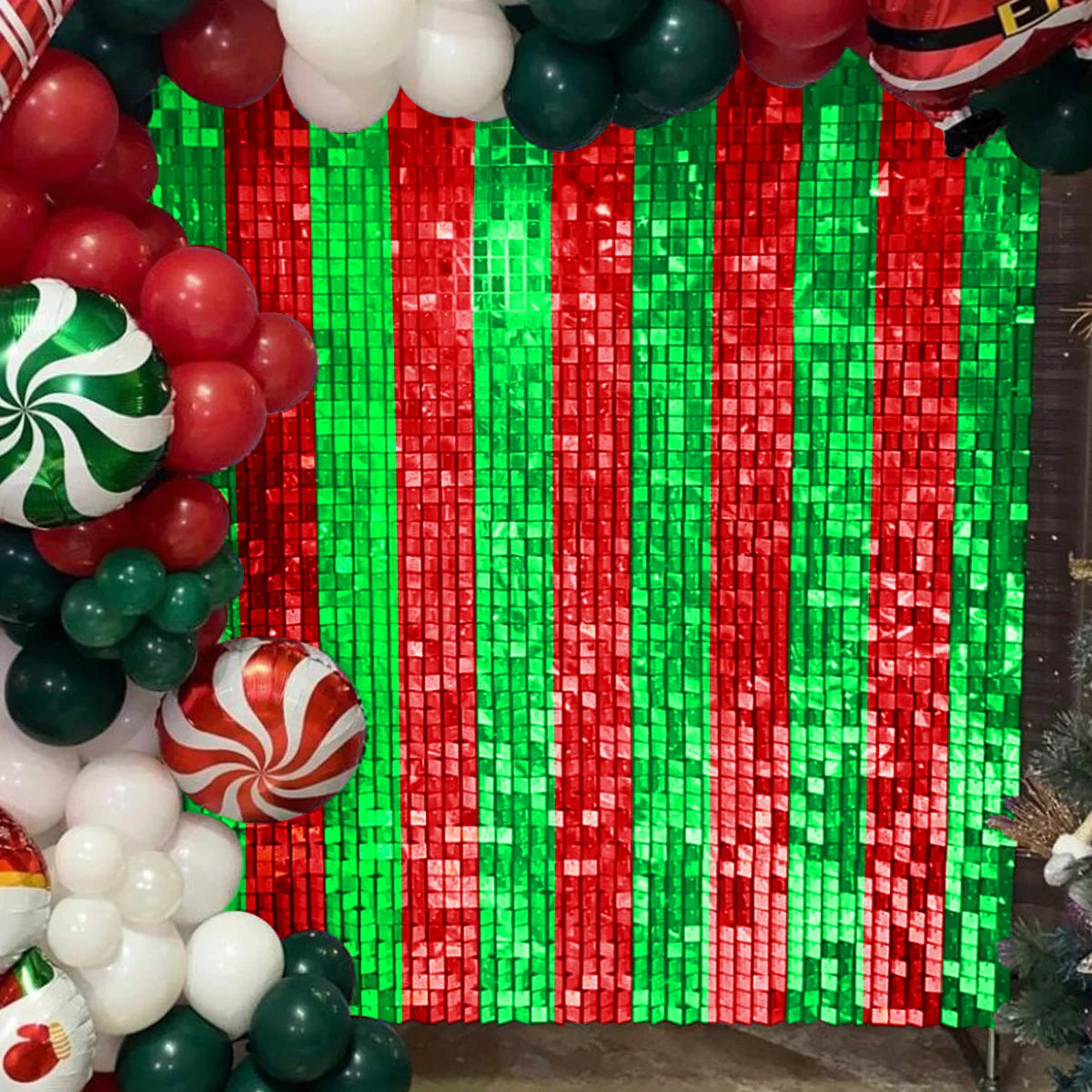 Festive Red & Green Silk Curtain Backdrop - Image 9