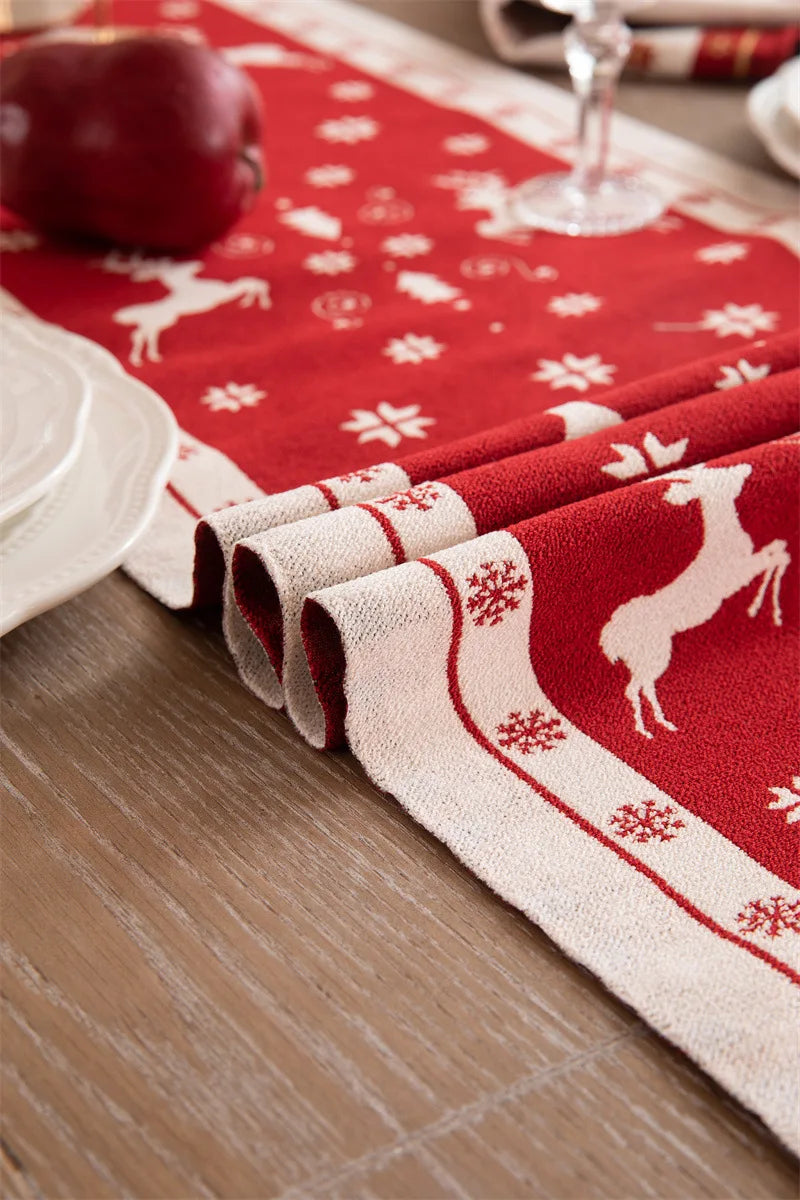 Luxurious Red Jacquard Tassel Table Runner for Christmas - Image 35