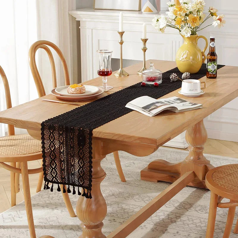 Festive Crochet Lace Table Runner with Tassels - Image 4