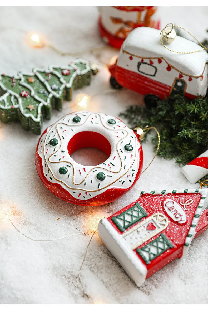 Charming Painted Wooden Christmas House Pendant - Image 32