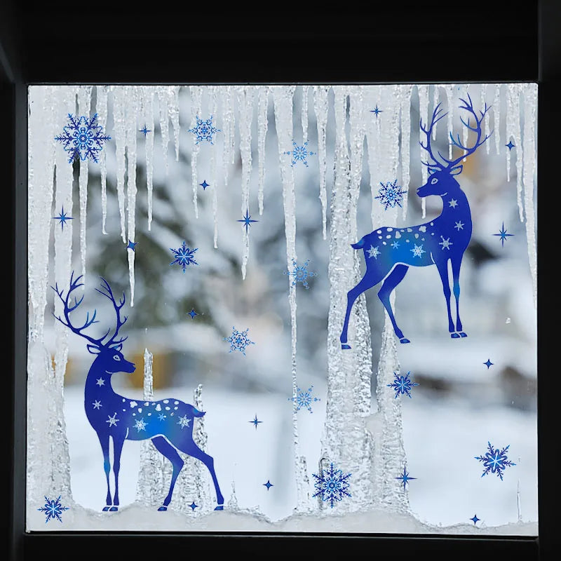 Festive Blue Deer Snowflake Window Stickers - Image 5