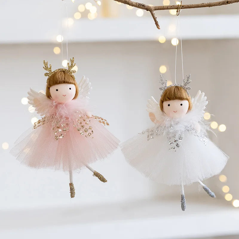 Charming Plush Angel Girl with Golden Wings Ornament - Image 19