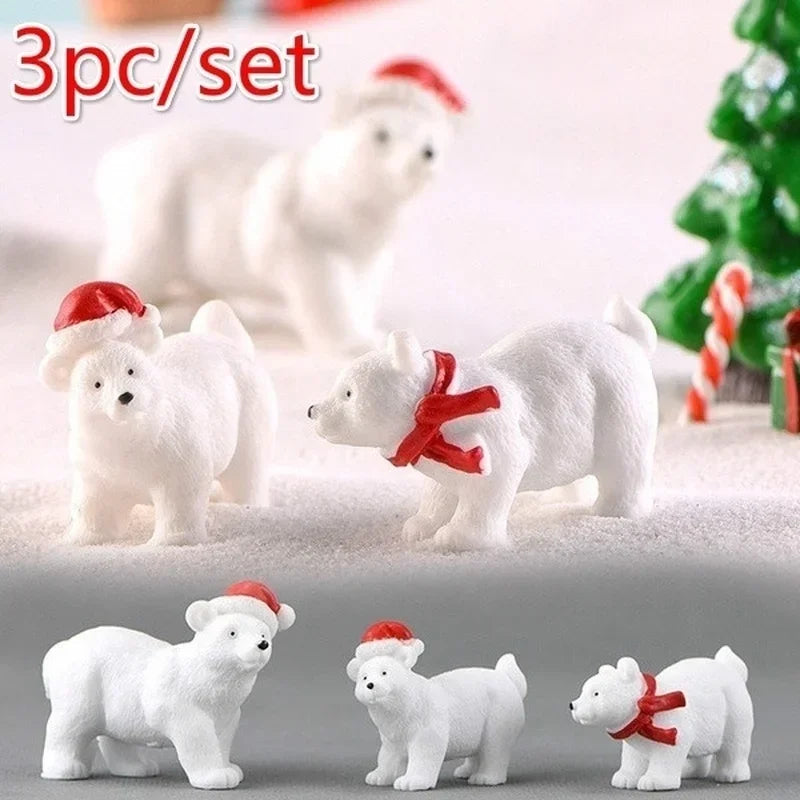 Adorable 3pcs Polar Bear Christmas Miniatures - Image 3
