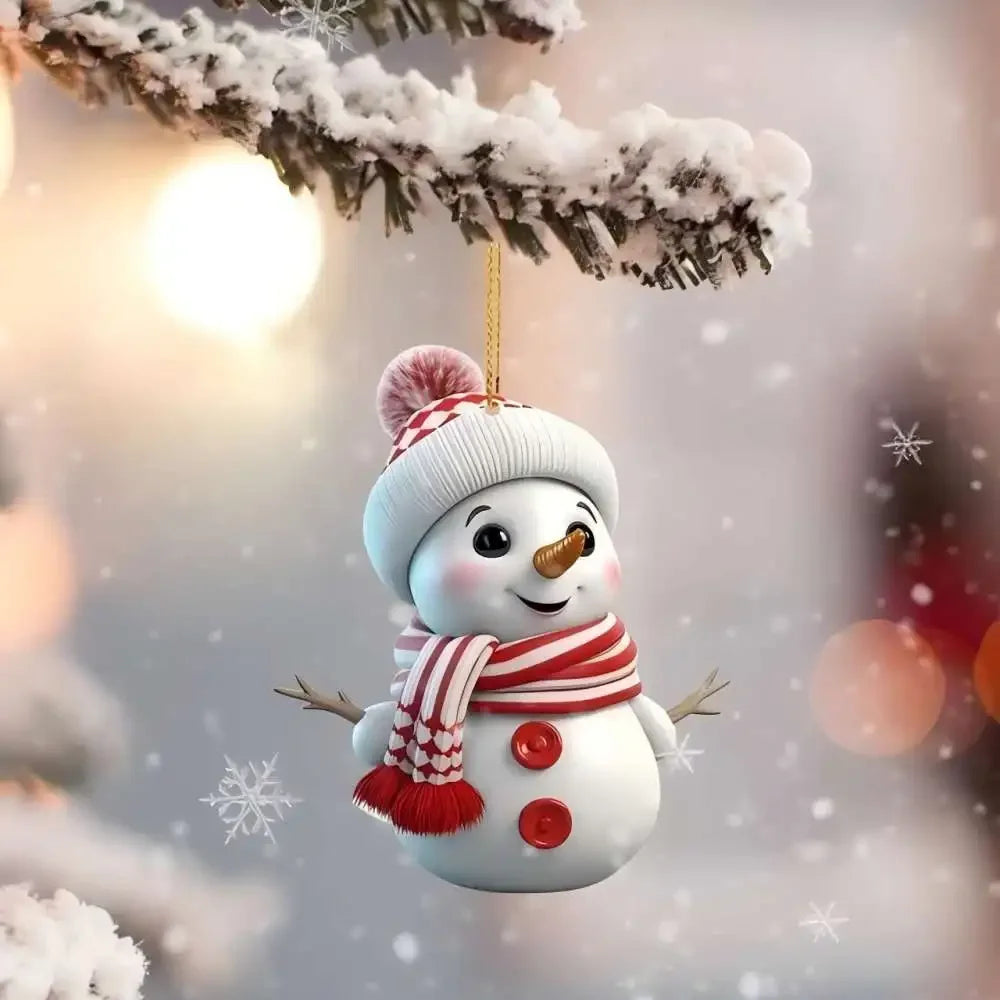 Festive 2D Acrylic Snowman Christmas Tree Pendant - Image 4