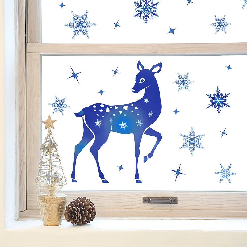 Festive Blue Deer Snowflake Window Stickers - Image 3