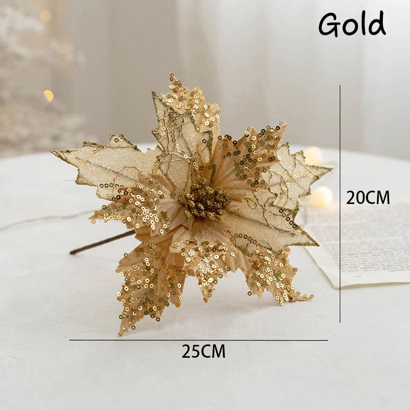 Glittering Artificial Christmas Flowers for Festive Decor - Image 12