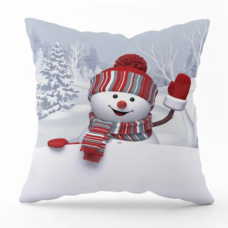 Festive Santa Claus Snowman Decorative Pillow Cover - Image 2