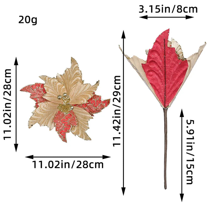 28CM Glittering Christmas Flower Decorations - 1 to 3pcs - Image 17