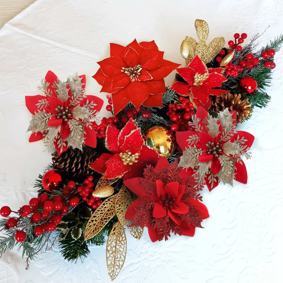 3PCS Red & Gold Christmas Flower Decorations - Image 13