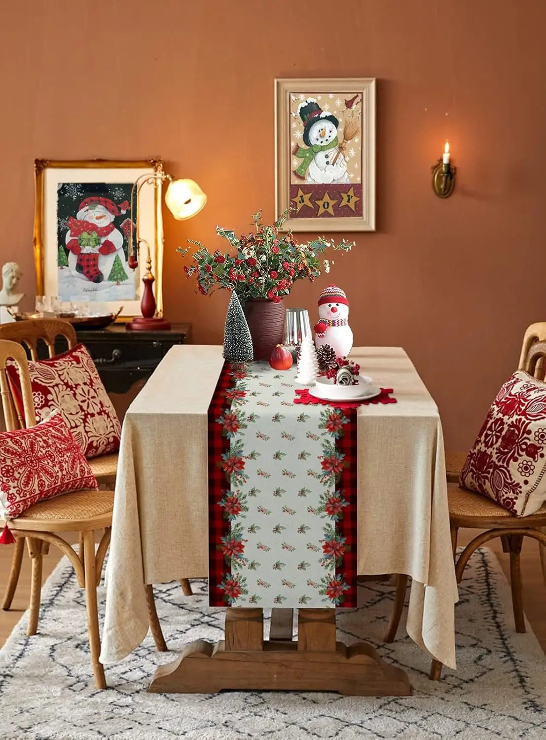 Festive Snowman Wooden Linen Table Runner - Image 21
