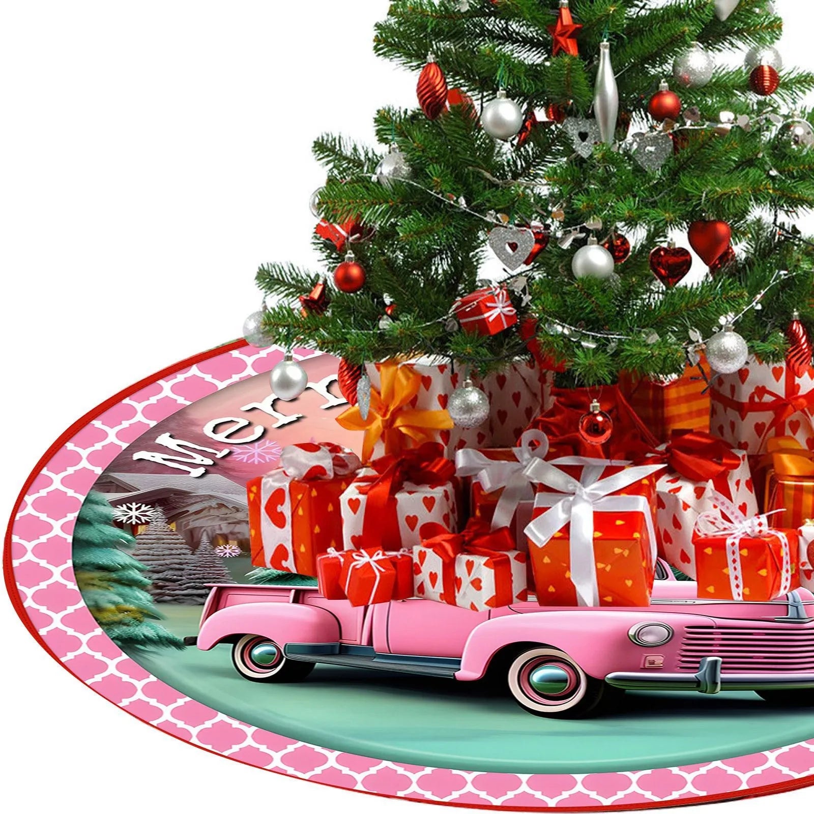 Charming Pink Snowman Christmas Tree Skirt - Image 9