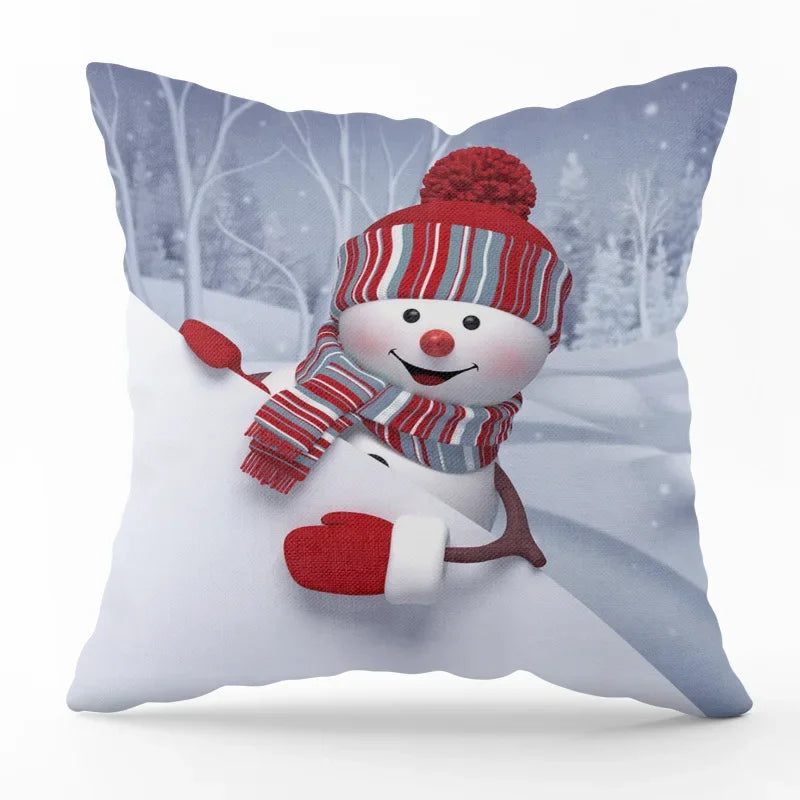 Festive Santa Claus Snowman Decorative Pillow Cover - Image 11