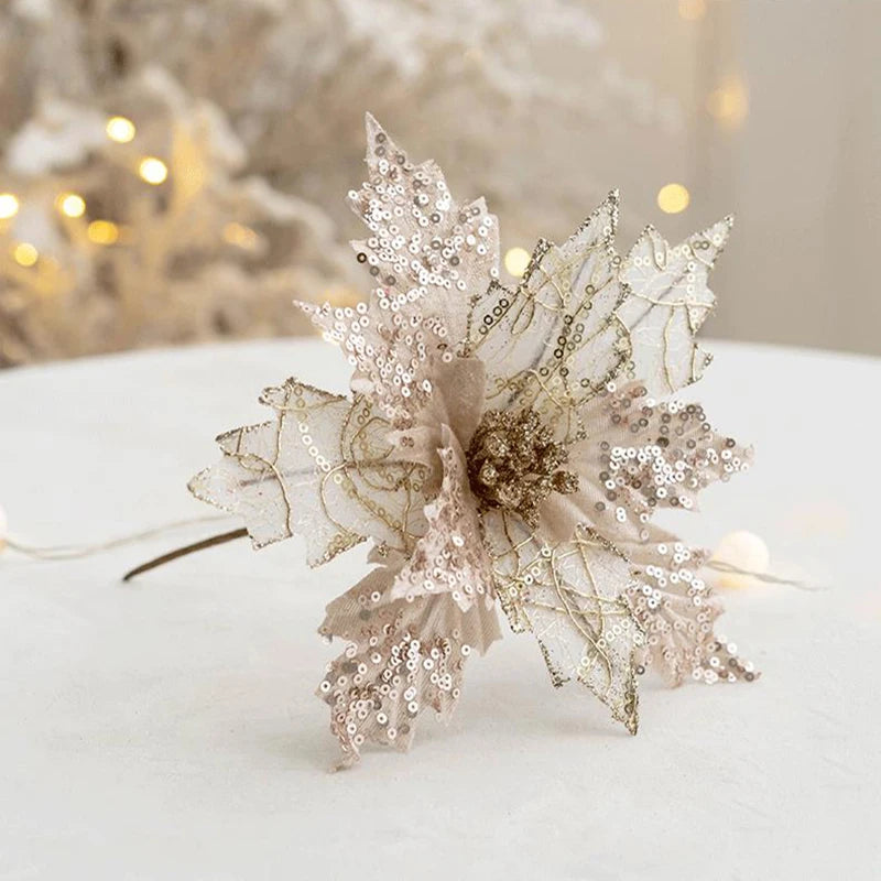 Glittering Artificial Christmas Flowers for Festive Decor - Image 21