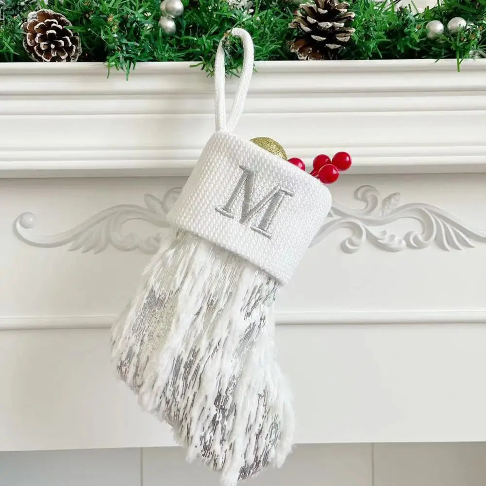 Embroidered White Christmas Stocking for Cheerful Decor - Image 7