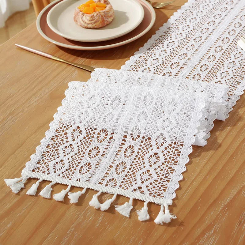 Festive Crochet Lace Table Runner with Tassels - Image 2