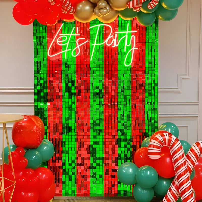 Festive Red & Green Silk Curtain Backdrop - Image 12