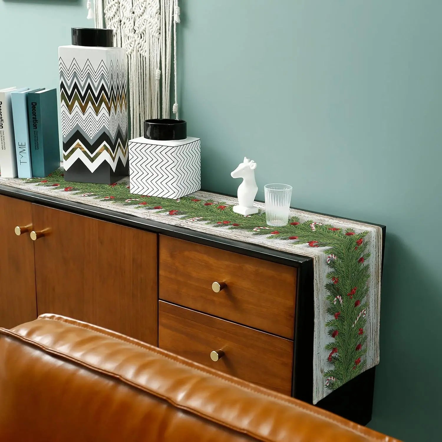 Festive Poinsettia & Eucalyptus Linen Table Runner - Image 16