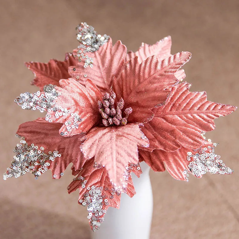 Glittering Artificial Christmas Flowers for Festive Decor - Image 4
