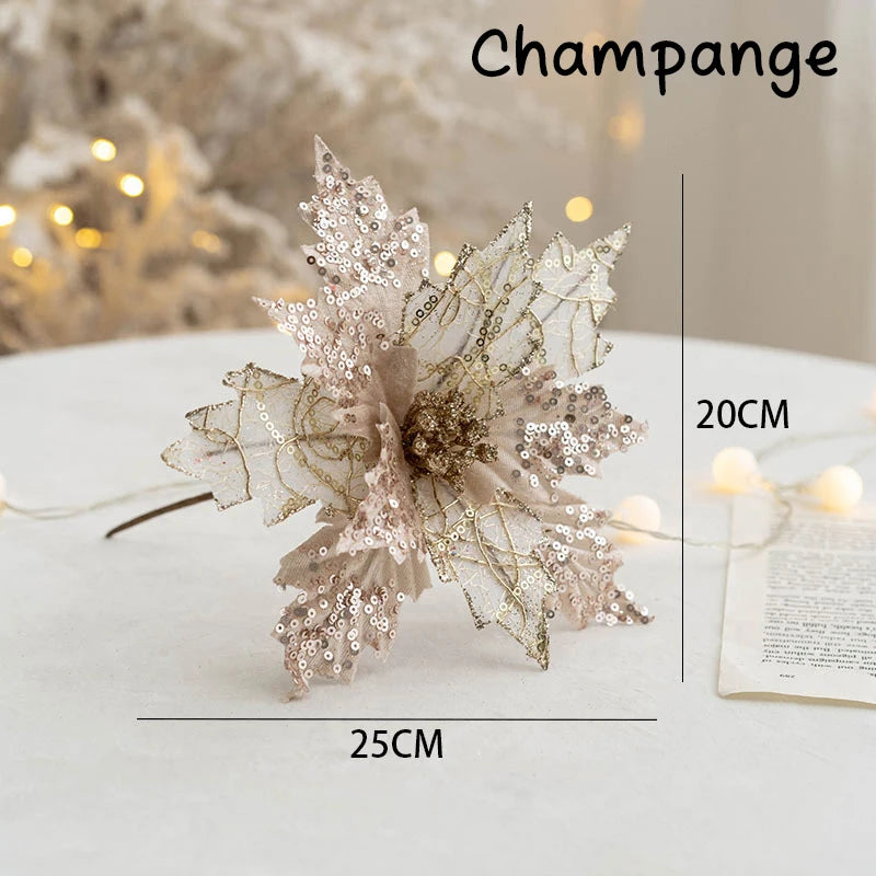 Glittering Artificial Christmas Flowers for Festive Decor - Image 15