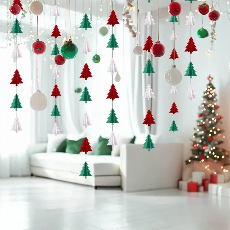 3D Red, White & Green Christmas Tree Garlands - Image 3
