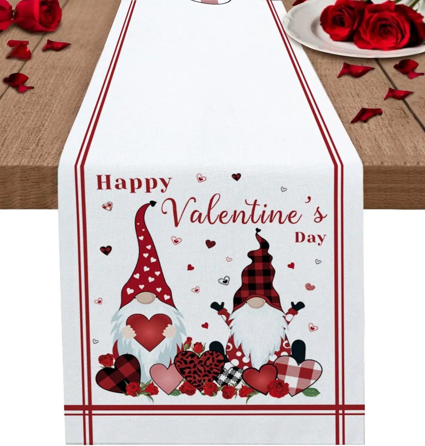 Festive Poinsettia & Eucalyptus Linen Table Runner - Image 2