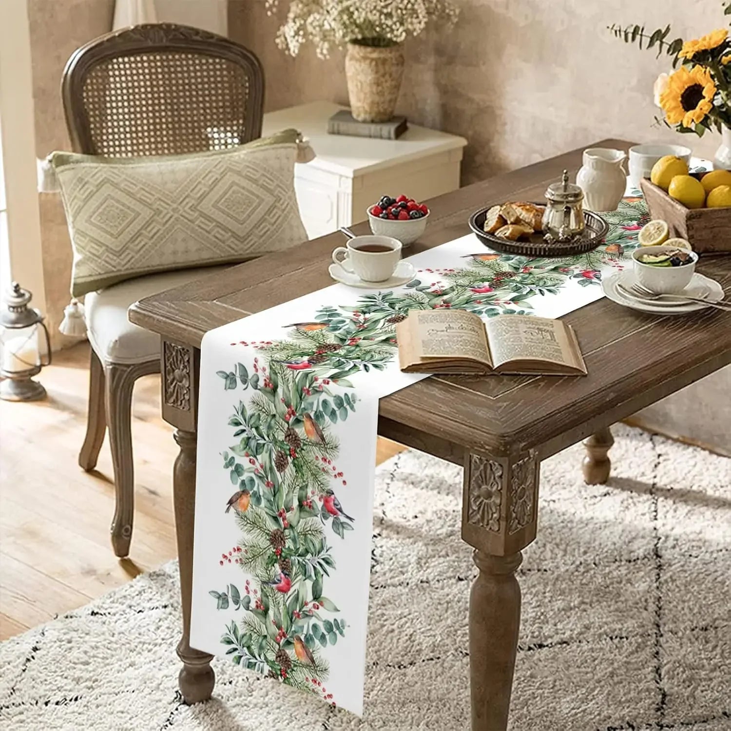 Festive Cardinal & Pine Table Runner for Christmas - Image 12