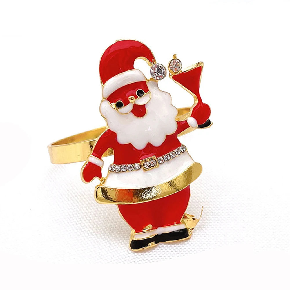 6 Festive Gold Christmas Napkin Rings Set - Image 2