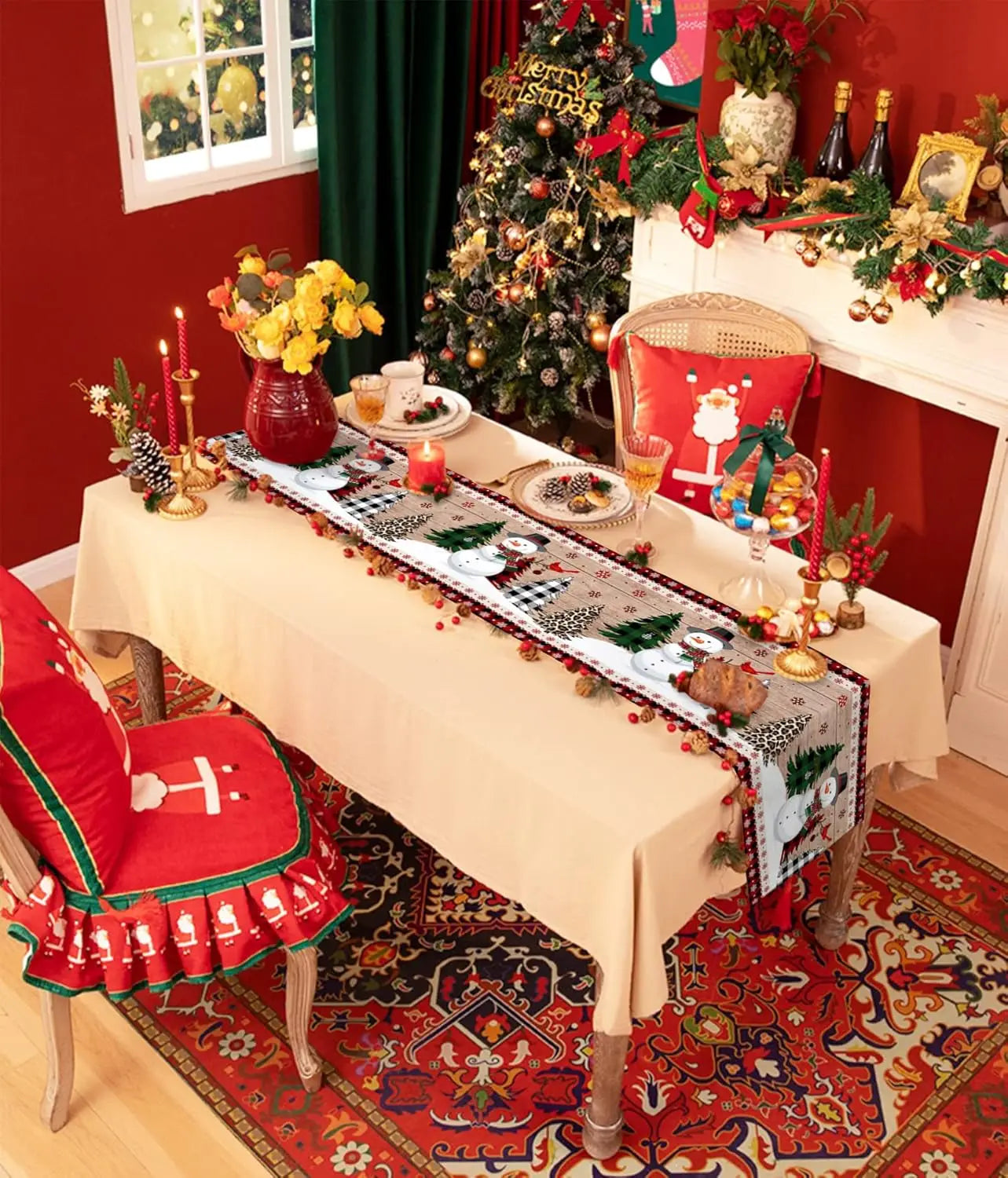 Festive Snowman Wooden Linen Table Runner - Image 30