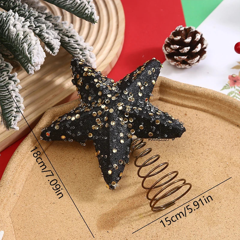 Shiny Black Sequin Star Tree Topper Ornament - Image 10