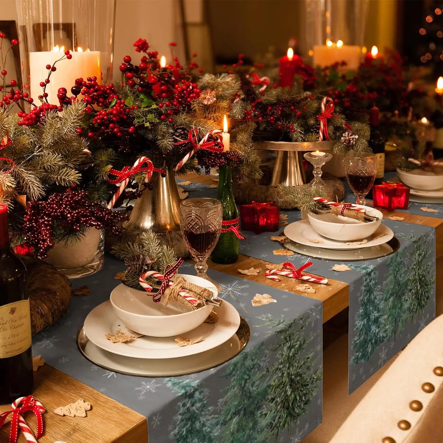 Charming Christmas Green Pine Table Runner Decor - Image 3
