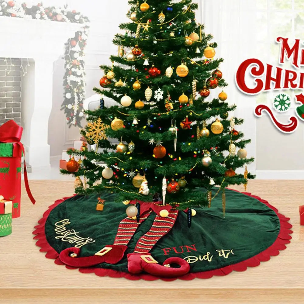 Festive Red & Green Fairy Leg Tree Skirt - Image 10