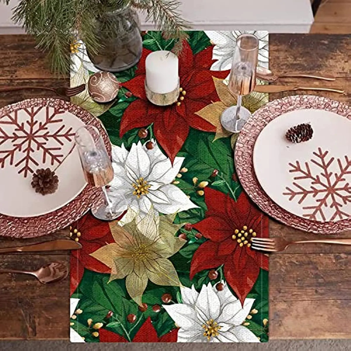 Festive Poinsettia Table Runner for Holiday Decor - Image 3