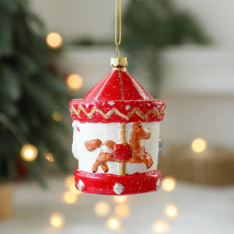 Charming Painted Wooden Christmas House Pendant - Image 5